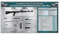 Электрифицированный стенд "Основные части и механизмы автомата Калашникова АК-74М" с полноразмерными, оригинальными макетами деталей и механизмов под стеклом